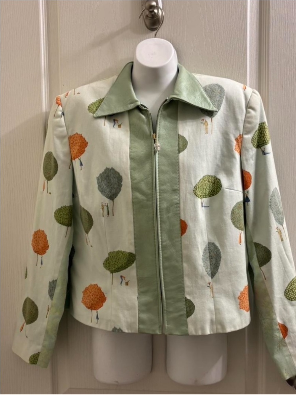 Light Green Tree-Print Zip Front Jacket -  Tapp New York - Picture 2 of 7